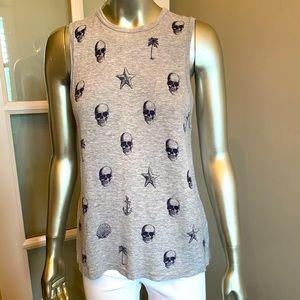Tank, Grey w/navy skull & nautical pattern